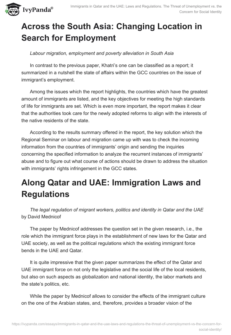 Immigrants in Qatar and the UAE: Laws and Regulations. The Threat of Unemployment vs. the Concern for Social Identity. Page 4