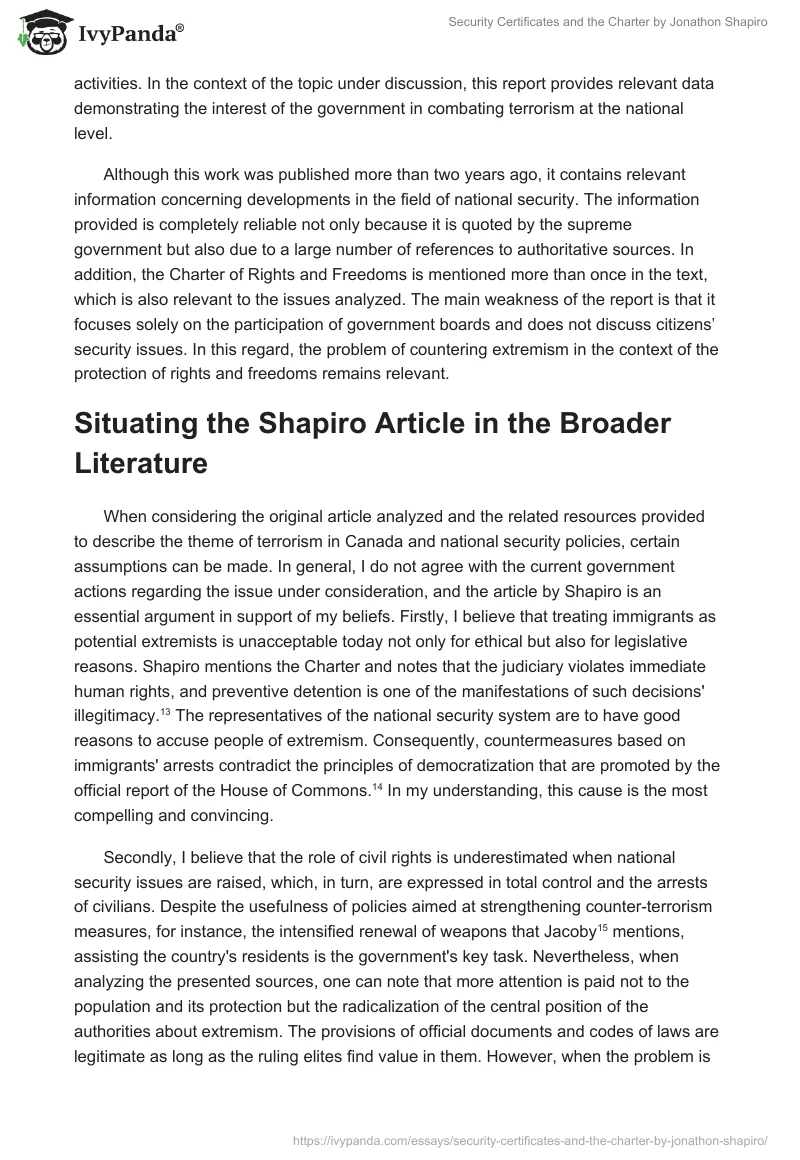 "Security Certificates and the Charter" by Jonathon Shapiro. Page 4