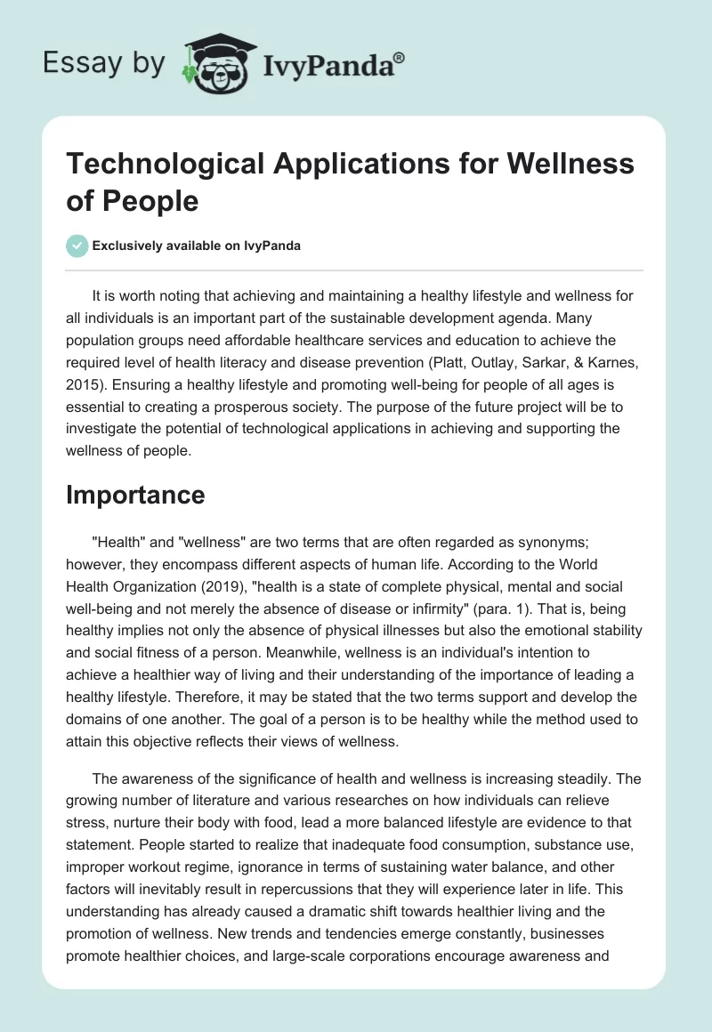 Technological Applications for Wellness of People. Page 1