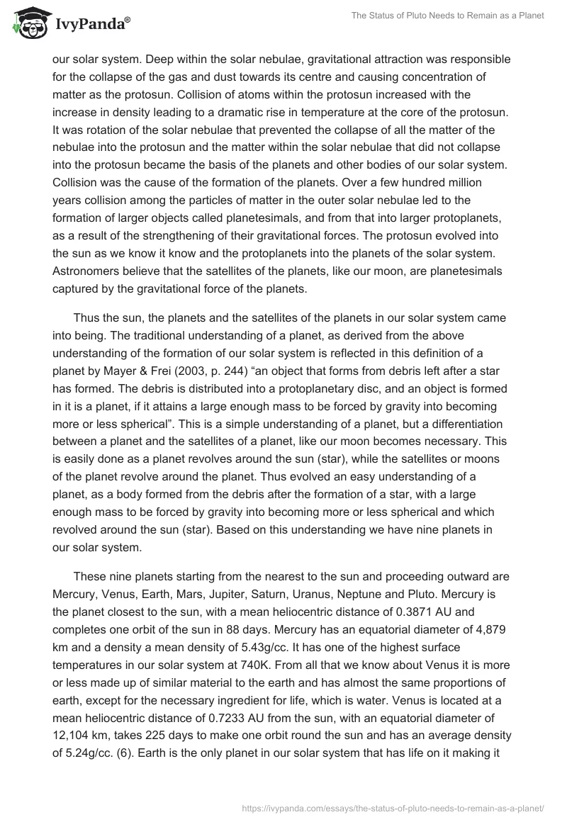 The Status of Pluto Needs to Remain as a Planet. Page 2