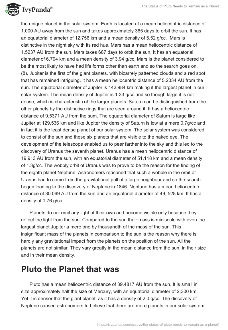 The Status of Pluto Needs to Remain as a Planet. Page 3