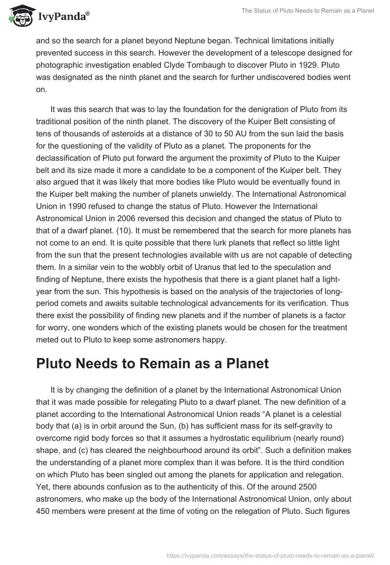 The Status of Pluto Needs to Remain as a Planet. Page 4