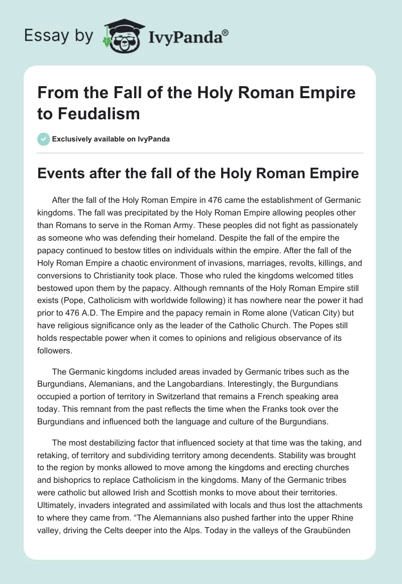 From the Fall of the Holy Roman Empire to Feudalism. Page 1