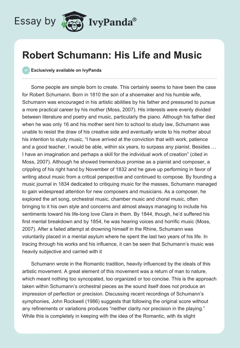 Robert Schumann: His Life and Music. Page 1