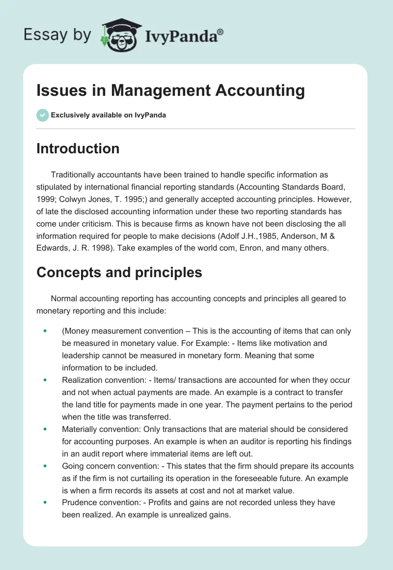 Issues in Management Accounting. Page 1