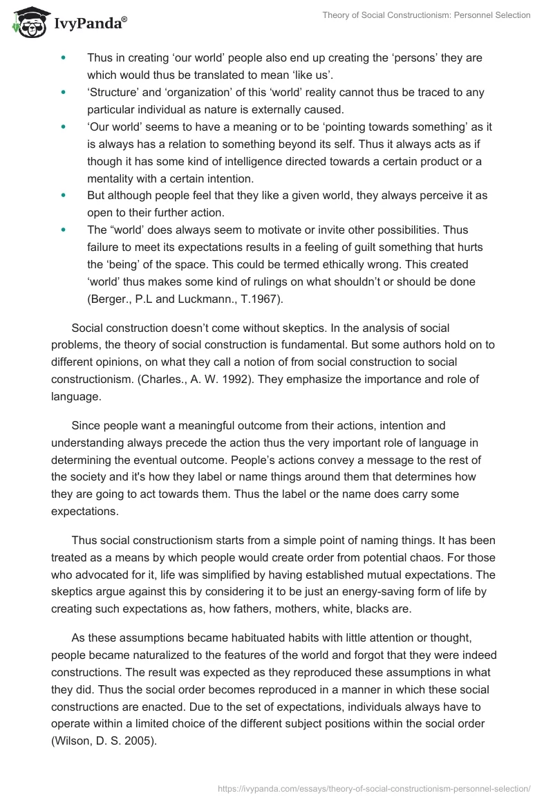 Theory of Social Constructionism: Personnel Selection. Page 2