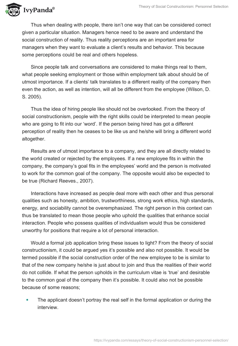 Theory of Social Constructionism: Personnel Selection. Page 3
