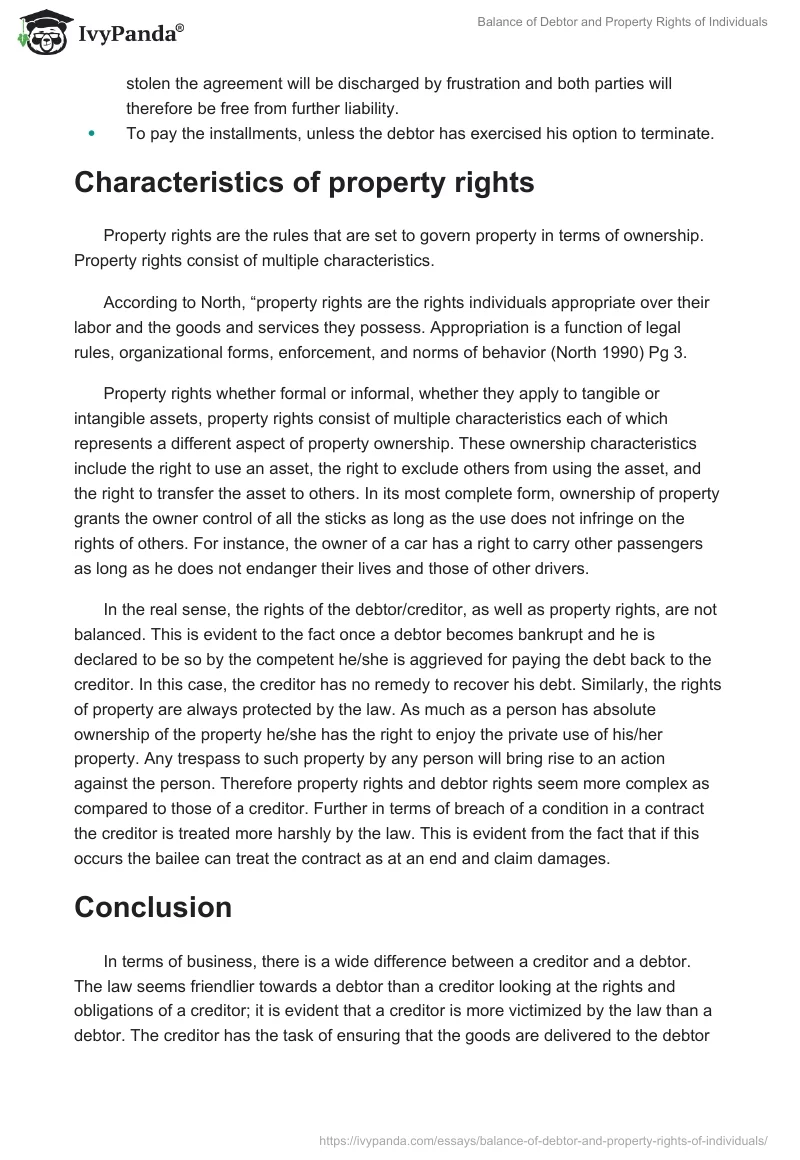 Balance of Debtor and Property Rights of Individuals. Page 2