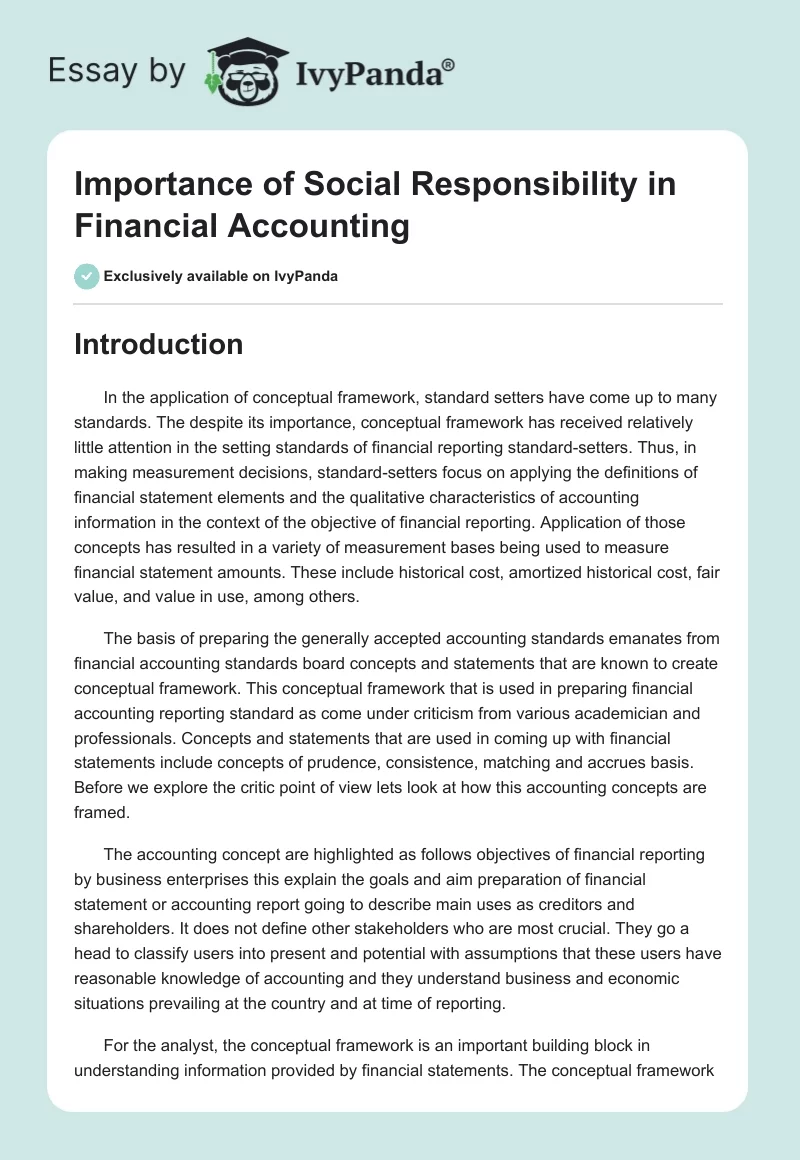 Importance of Social Responsibility in Financial Accounting. Page 1