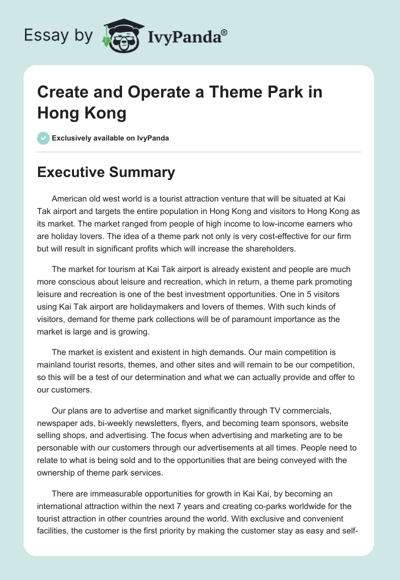 Create and Operate a Theme Park in Hong Kong. Page 1