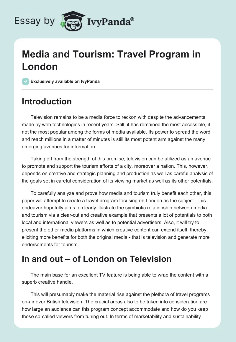 Media and Tourism: Travel Program in London. Page 1