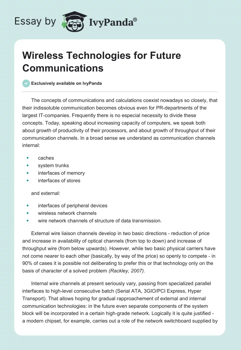 Wireless Technologies for Future Communications. Page 1