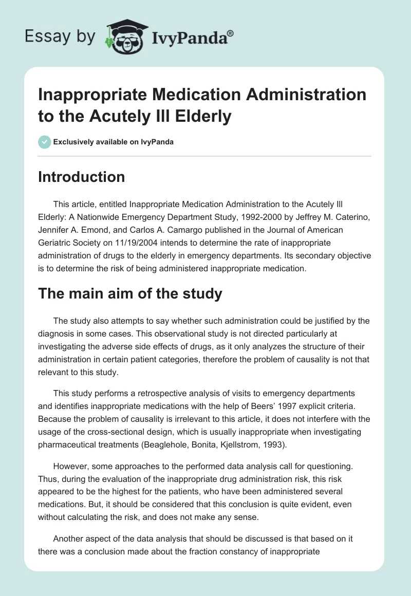 Inappropriate Medication Administration to the Acutely Ill Elderly. Page 1