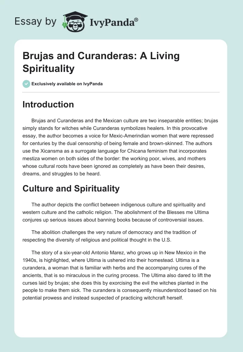Brujas and Curanderas: "A Living Spirituality". Page 1
