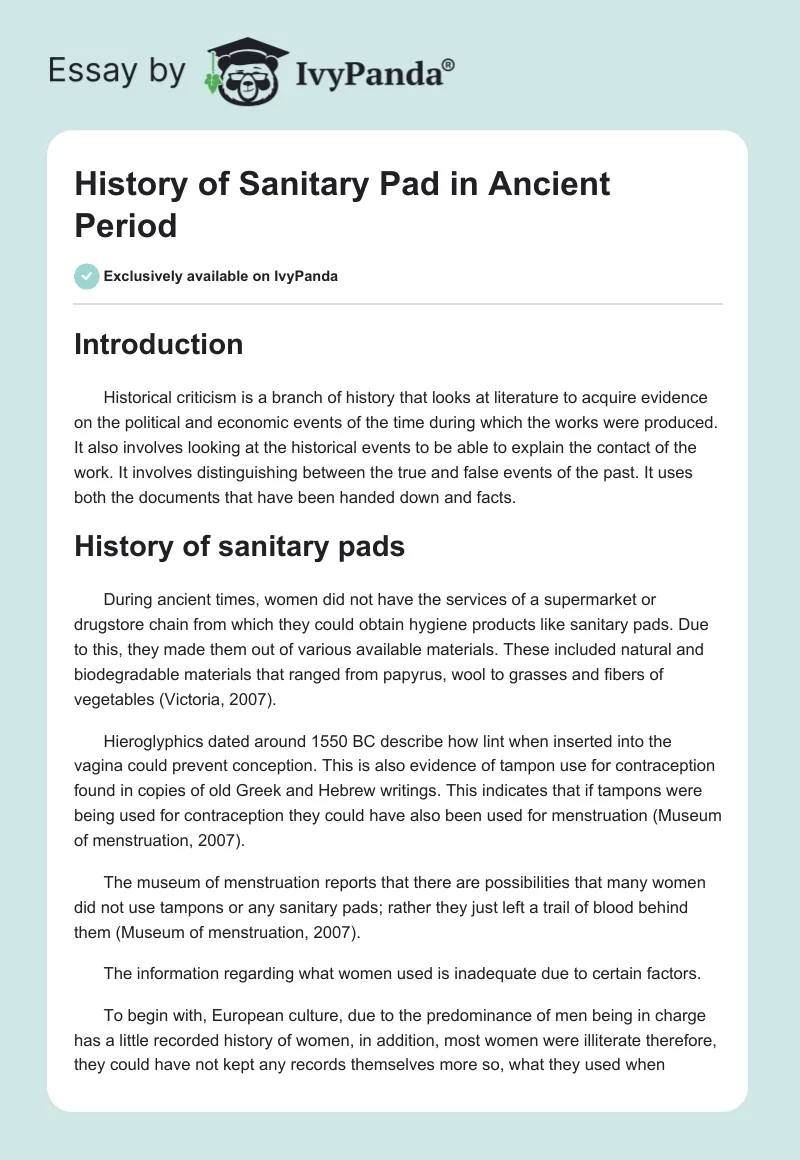 History of Sanitary Pad in Ancient Period. Page 1