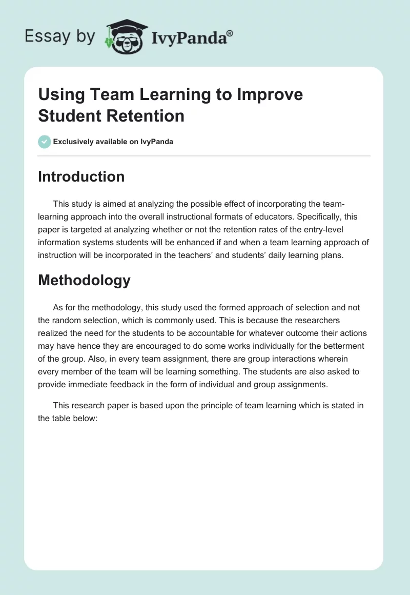 Using Team Learning to Improve Student Retention. Page 1