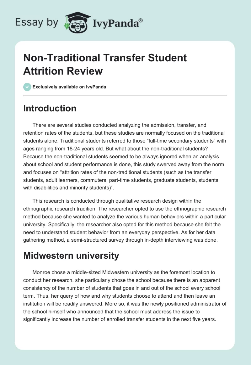 Non-Traditional Transfer Student Attrition Review. Page 1