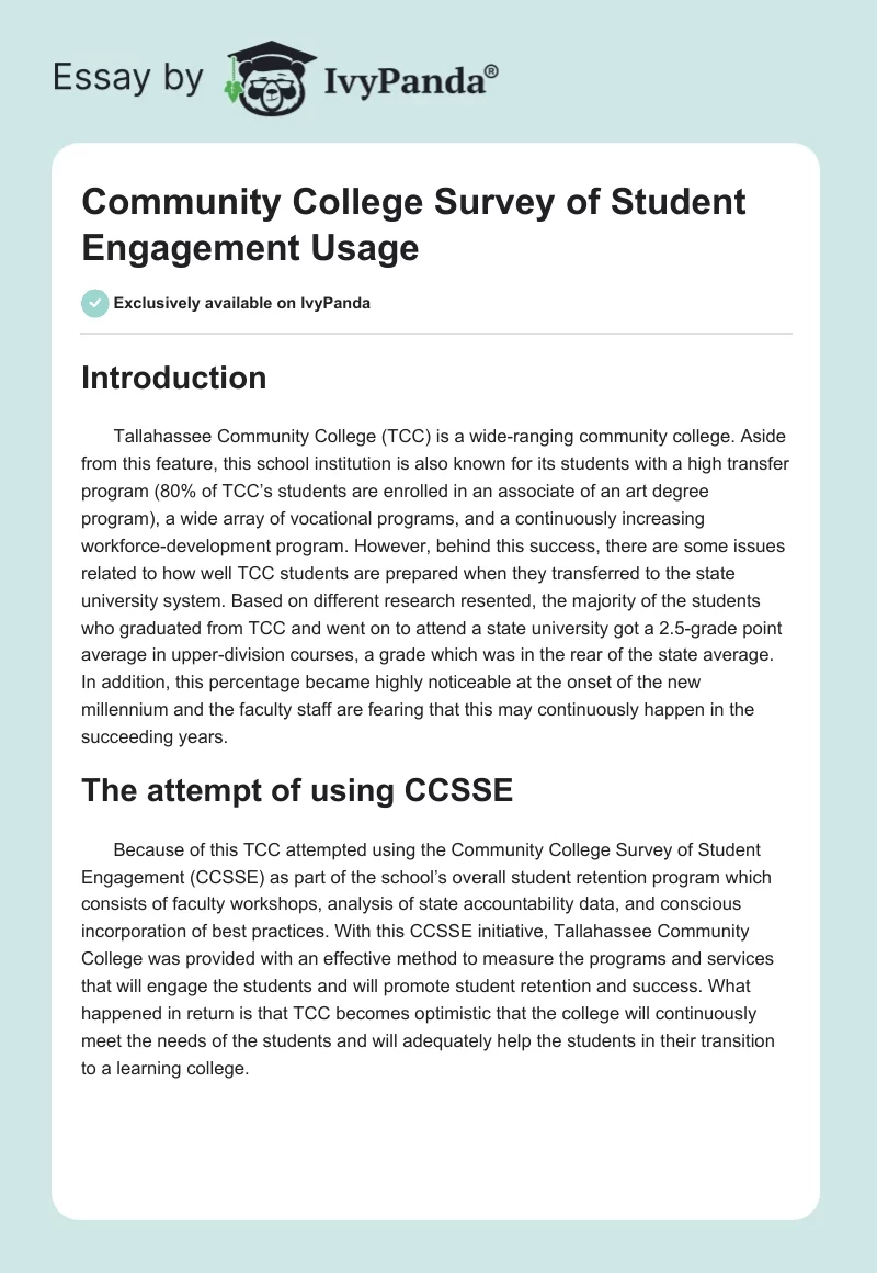 Community College Survey of Student Engagement Usage. Page 1