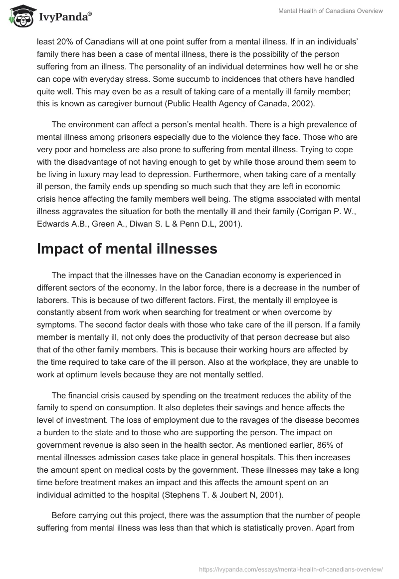 Mental Health of Canadians Overview. Page 2
