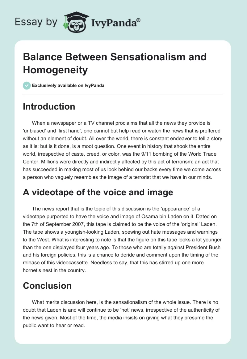 Balance Between Sensationalism and Homogeneity. Page 1