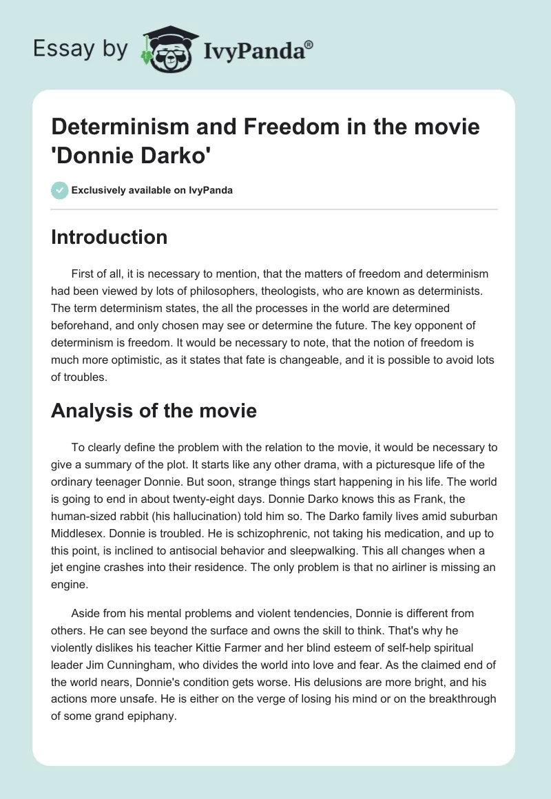 Determinism and Freedom in the movie 'Donnie Darko'. Page 1