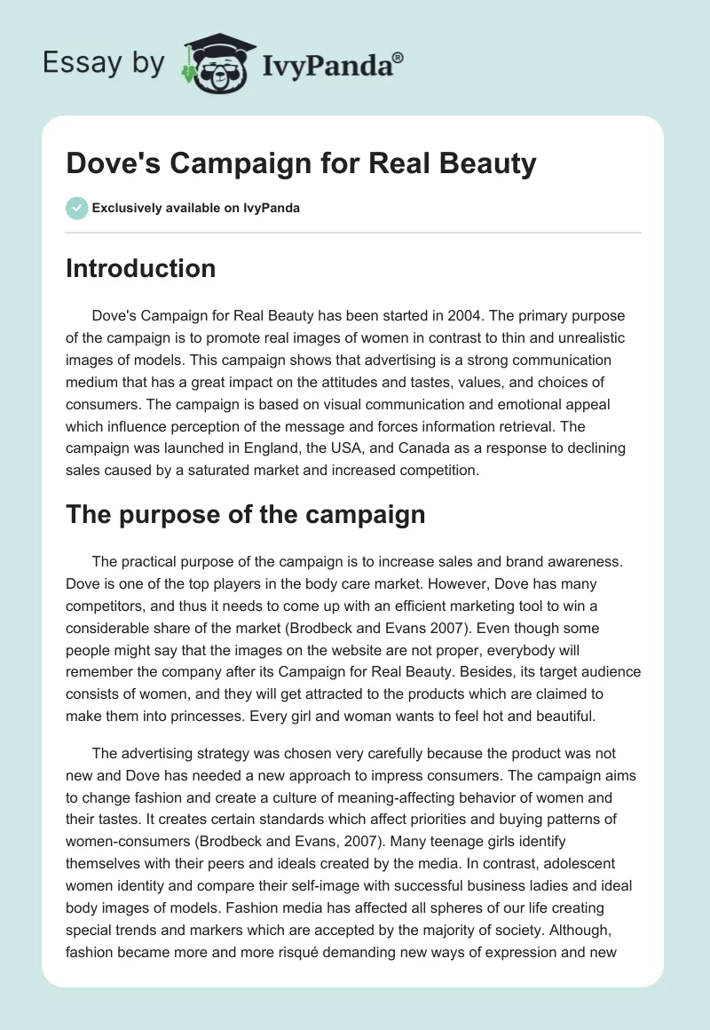 Dove's Campaign for Real Beauty. Page 1