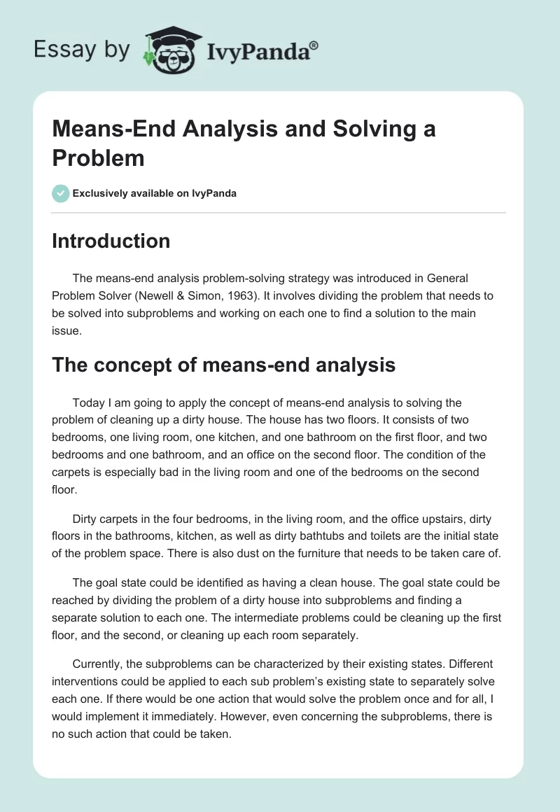 Means-End Analysis and Solving a Problem. Page 1