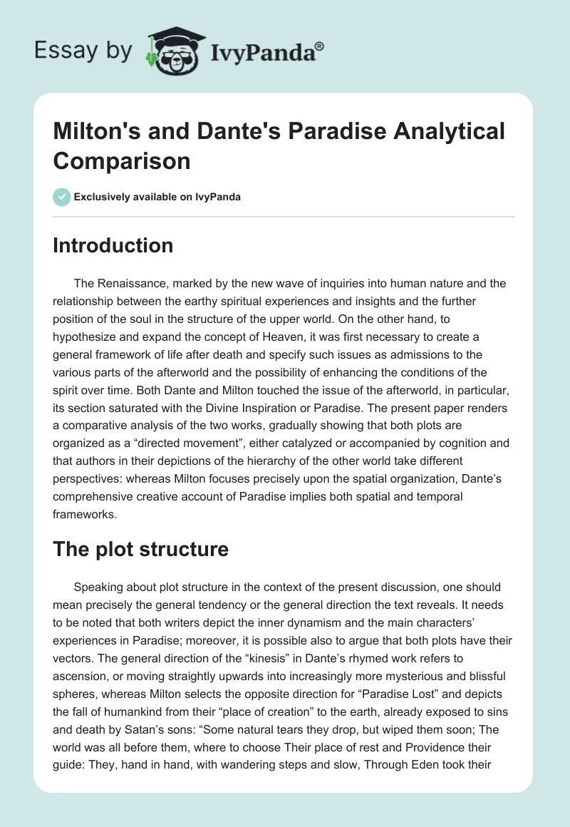 Milton's and Dante's "Paradise" Analytical Comparison. Page 1