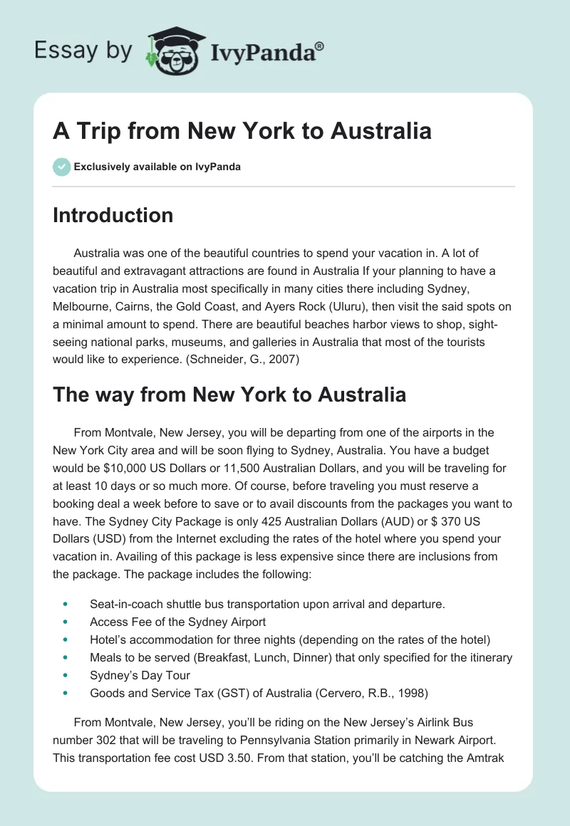 A Trip from New York to Australia. Page 1