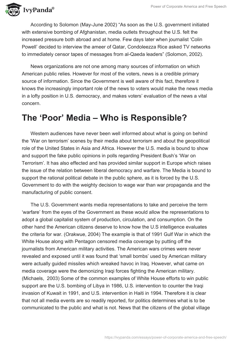 Power of Corporate America and Free Speech. Page 3