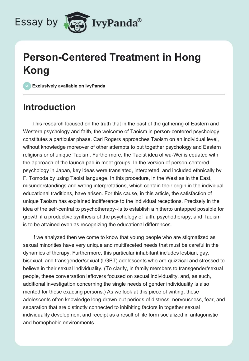 Person-Centered Treatment in Hong Kong. Page 1