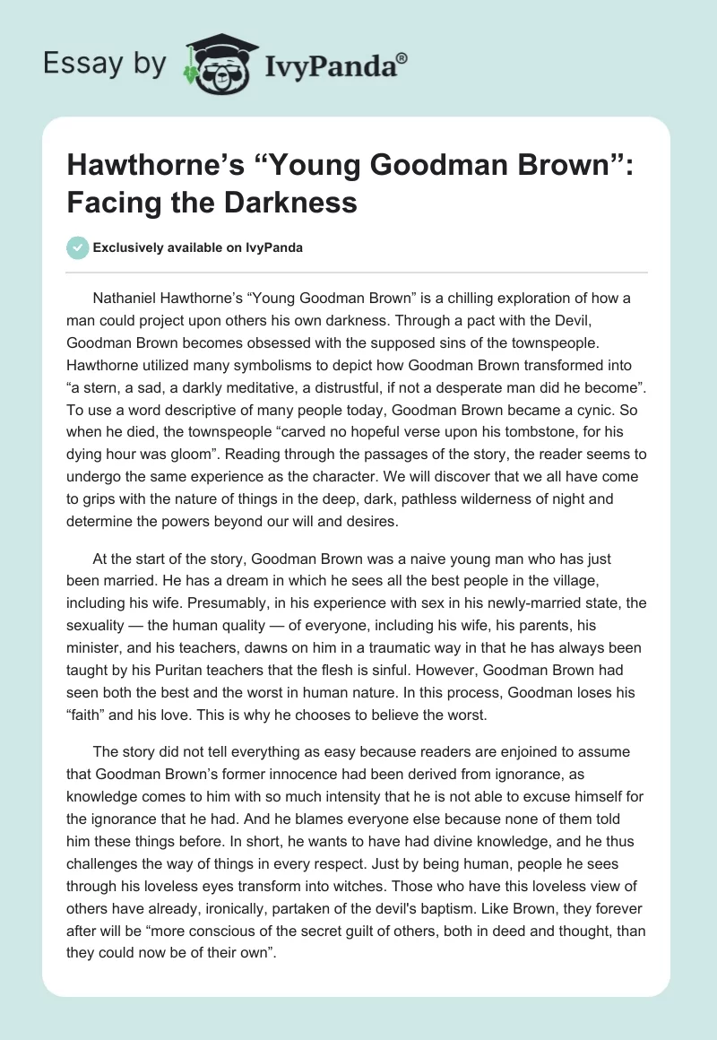 Hawthorne’s “Young Goodman Brown”: Facing the Darkness. Page 1