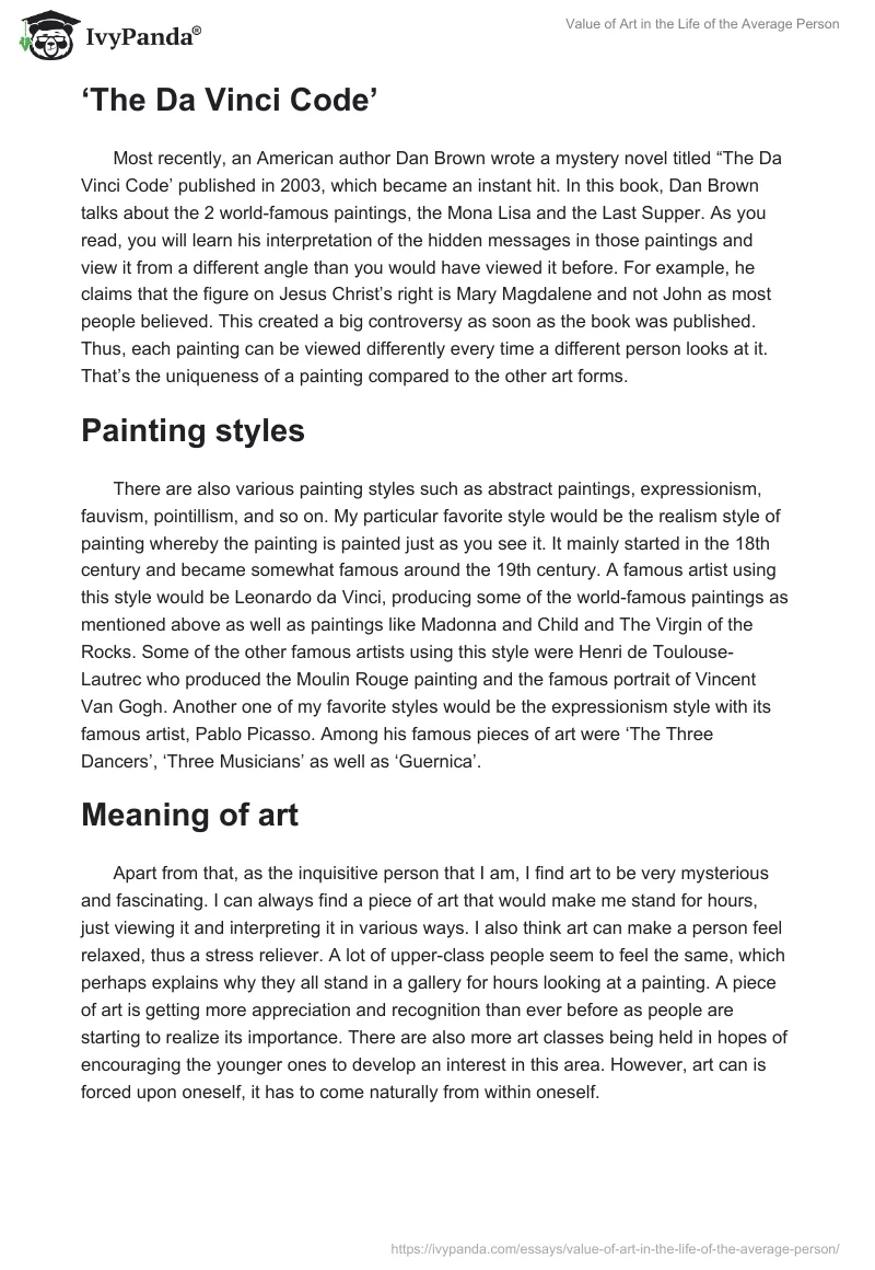 Value of Art in the Life of the Average Person. Page 2