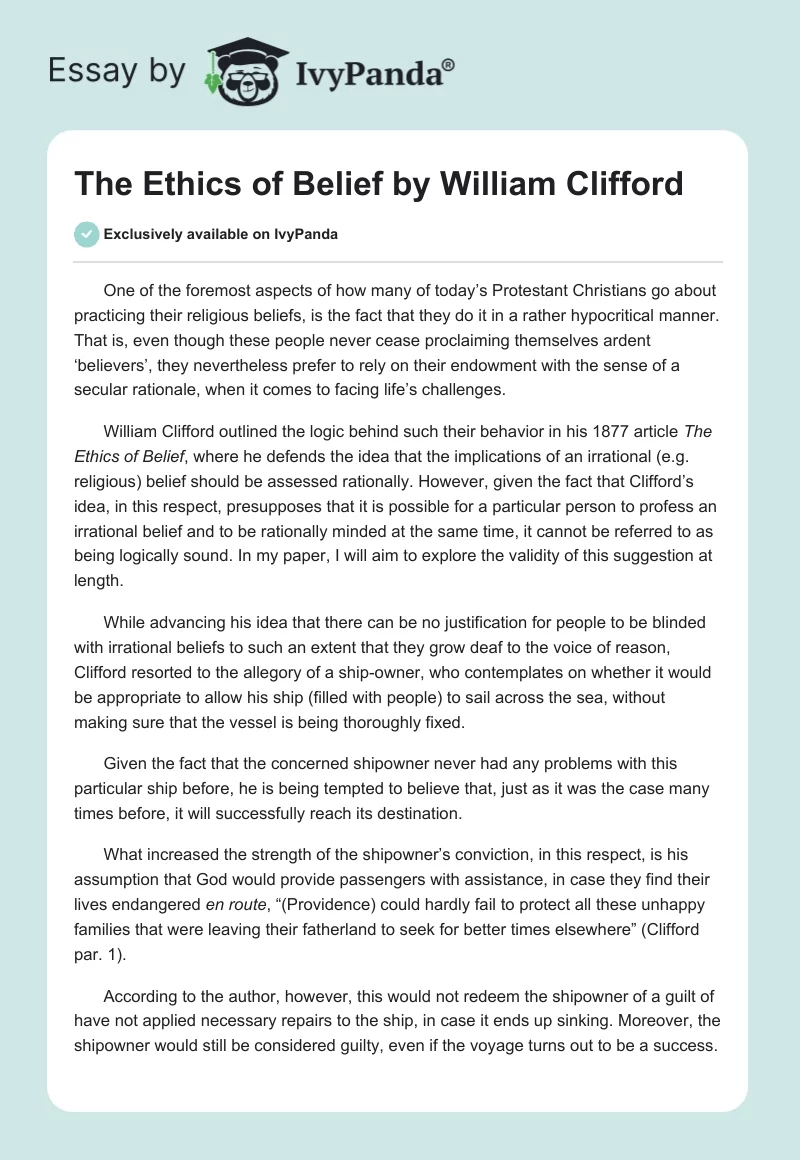 "The Ethics of Belief" by William Clifford. Page 1