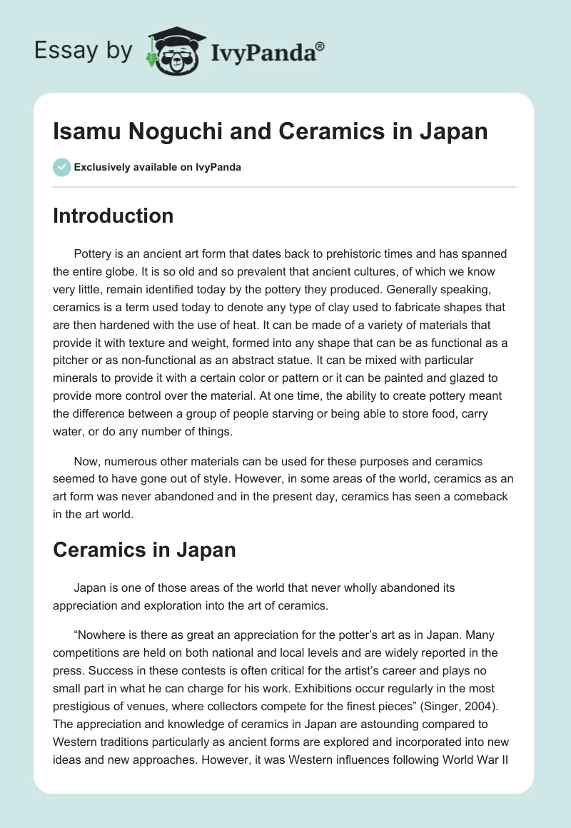 Isamu Noguchi and Ceramics in Japan. Page 1