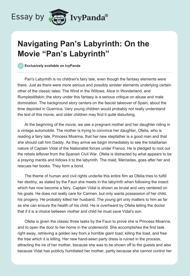 Navigating Pan’s Labyrinth: On the Movie “Pan’s Labyrinth”. Page 1
