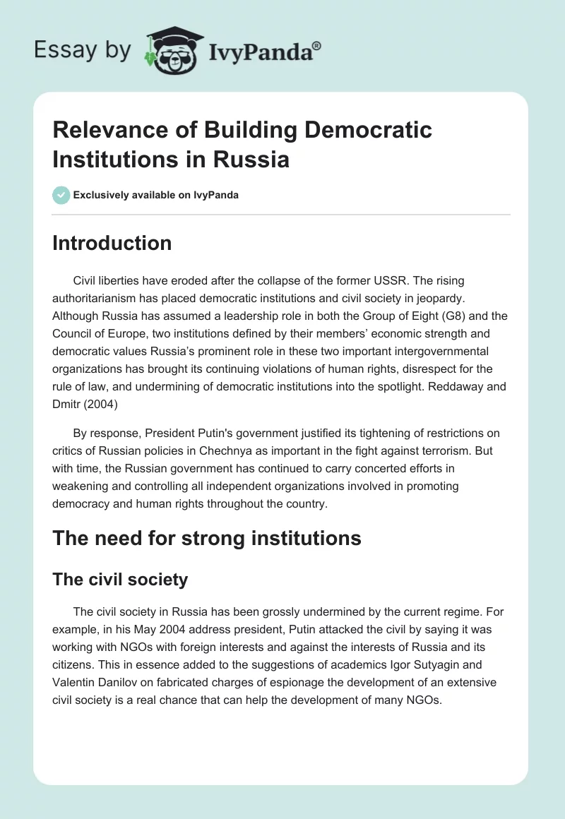 Relevance of Building Democratic Institutions in Russia. Page 1