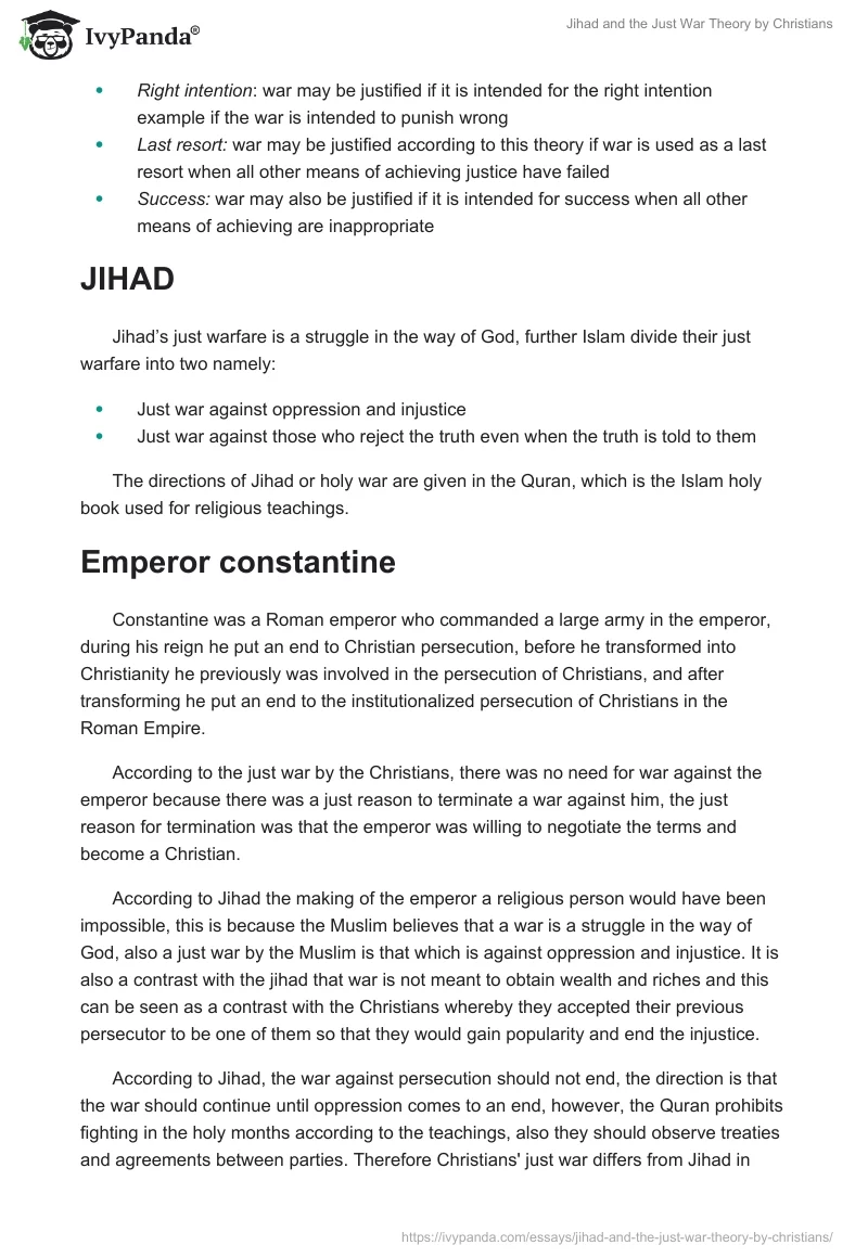 Jihad and the Just War Theory by Christians. Page 2