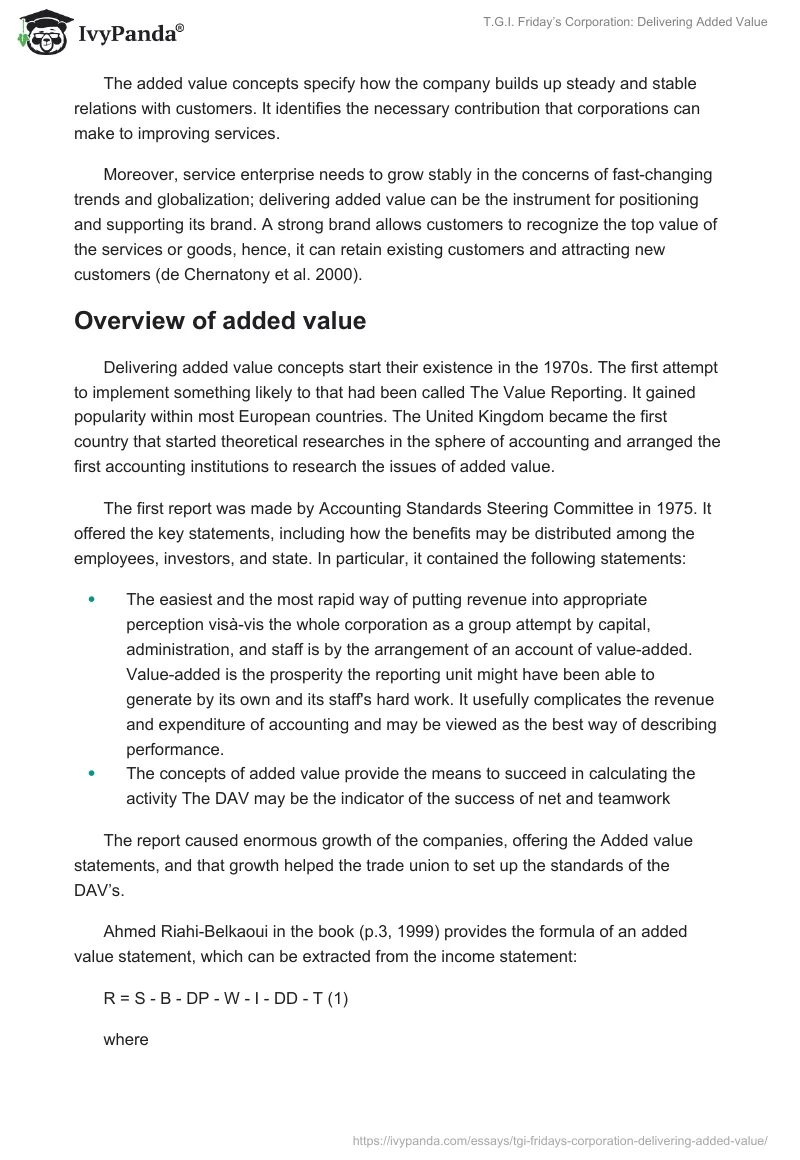 T.G.I. Friday’s Corporation: Delivering Added Value. Page 2