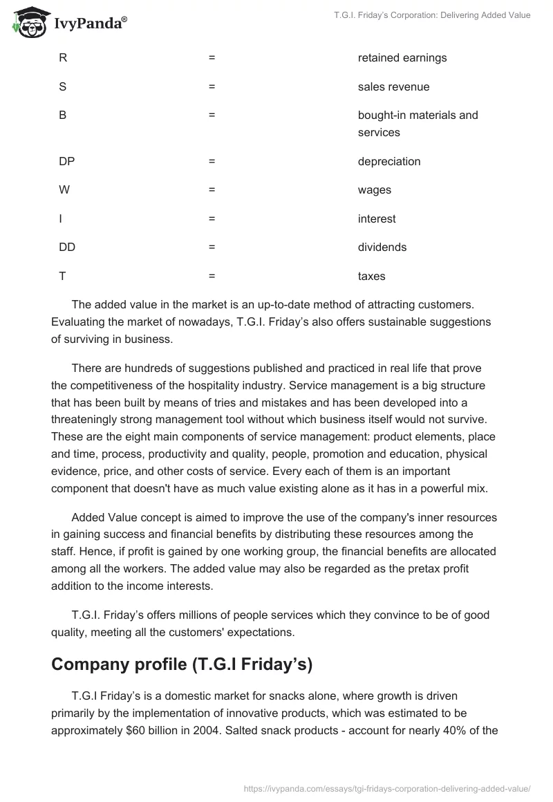T.G.I. Friday’s Corporation: Delivering Added Value. Page 3