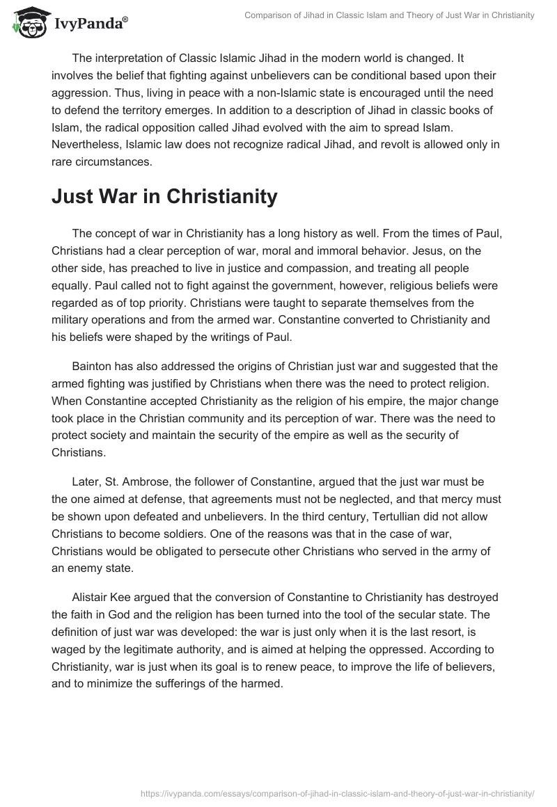 Comparison of Jihad in Classic Islam and Theory of Just War in Christianity. Page 2