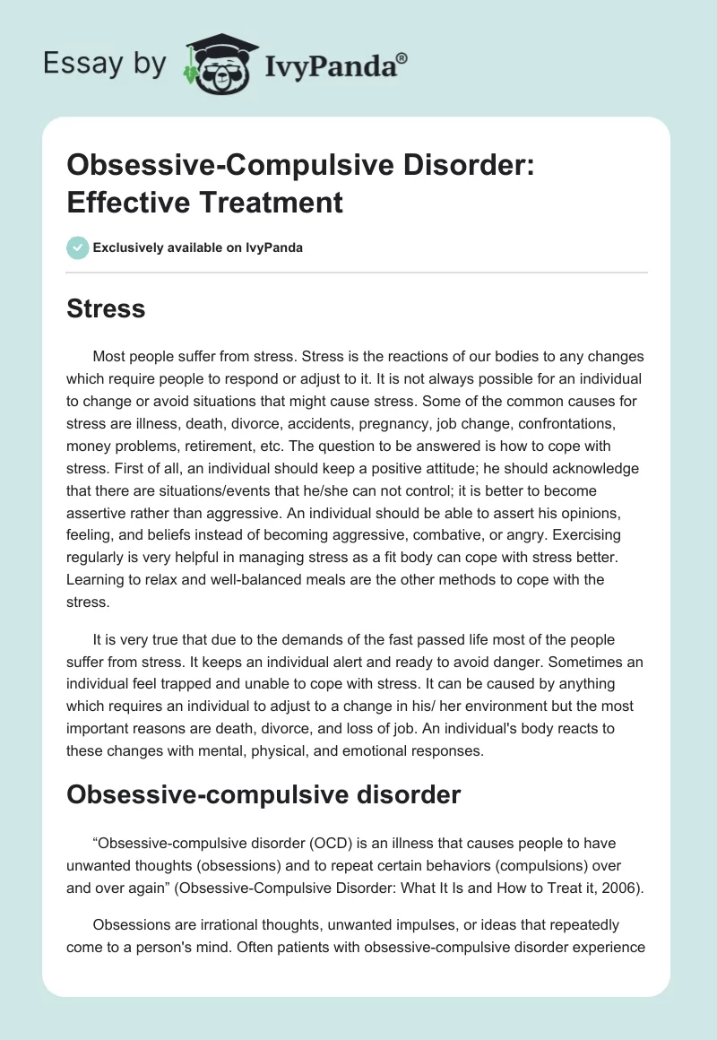 Obsessive-Compulsive Disorder: Effective Treatment. Page 1