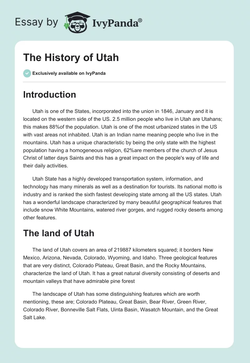 The History of Utah. Page 1