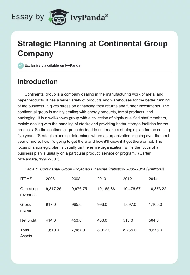 Strategic Planning at Continental Group Company. Page 1
