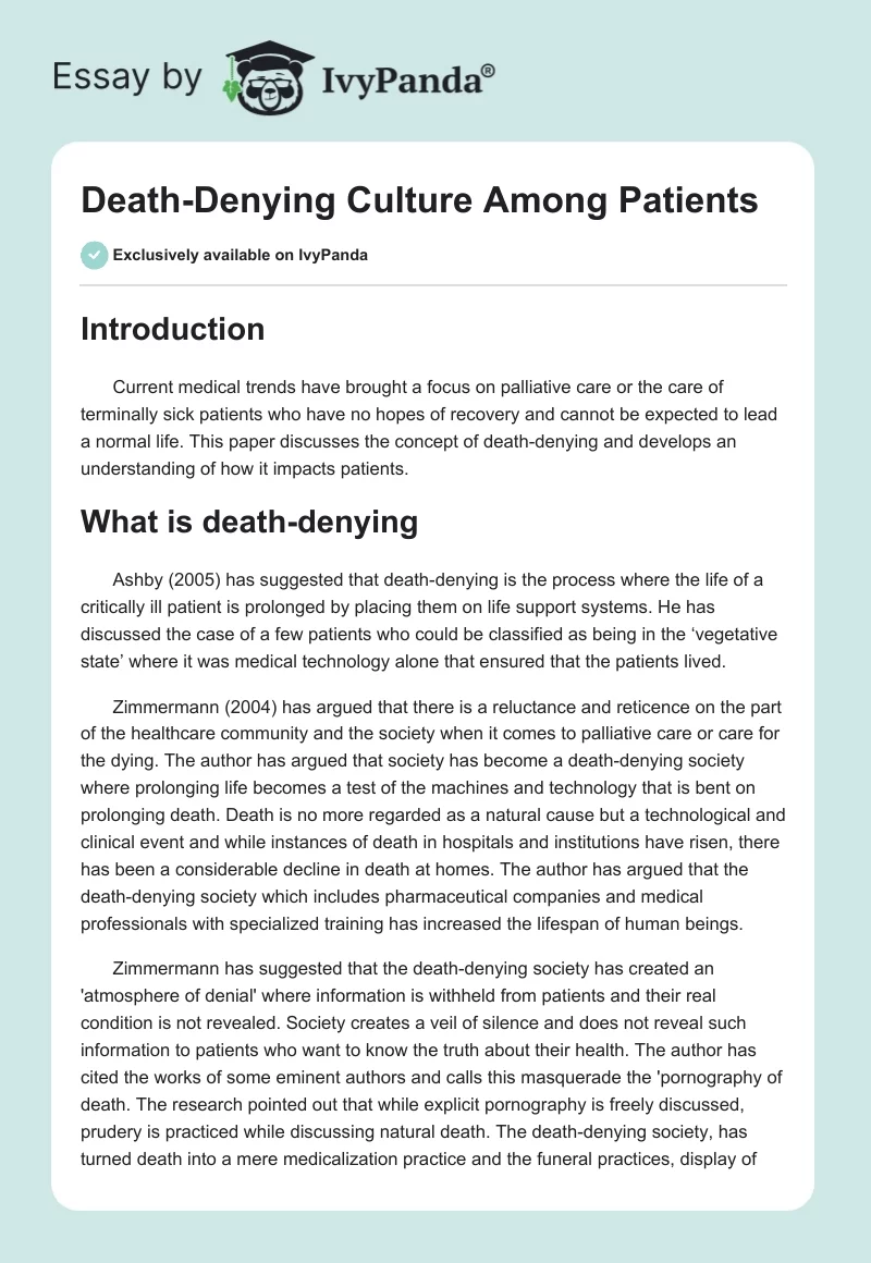Death-Denying Culture Among Patients. Page 1