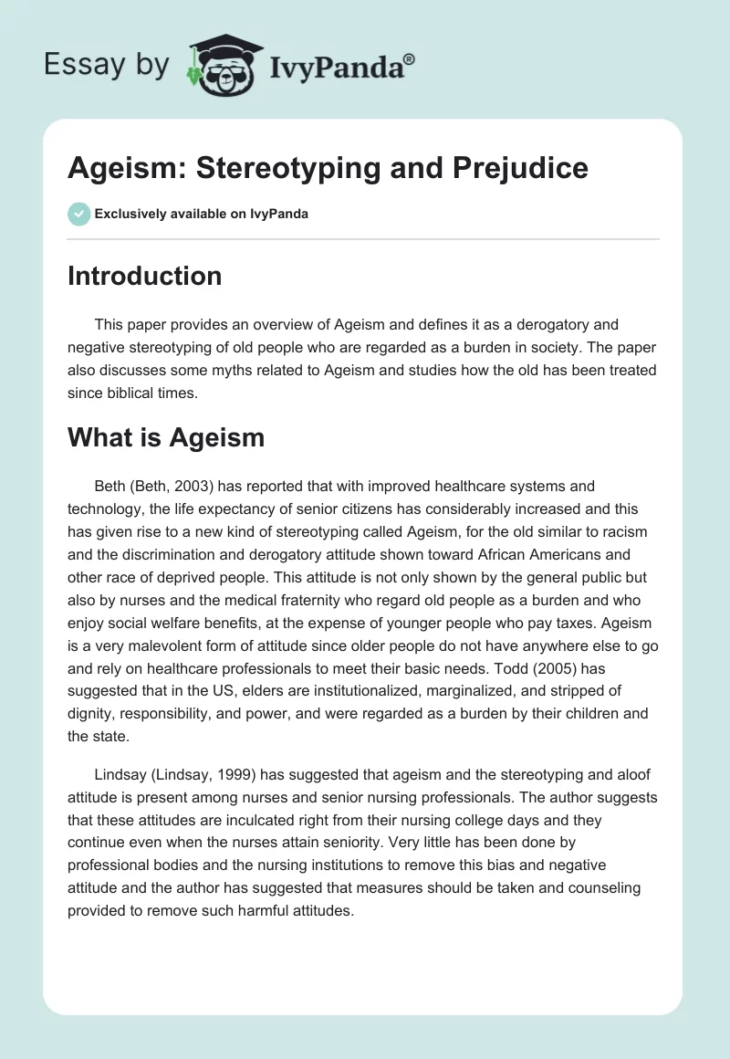 Ageism: Stereotyping and Prejudice. Page 1