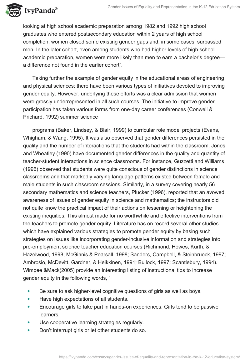 Gender Issues of Equality and Representation in the K-12 Education System. Page 3