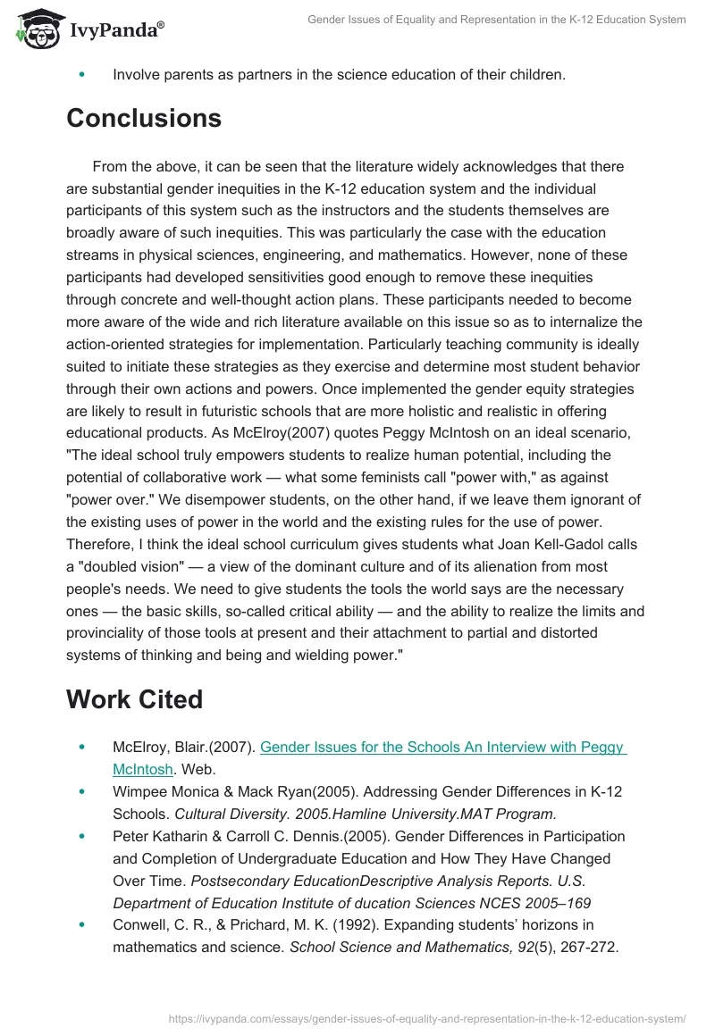 Gender Issues of Equality and Representation in the K-12 Education System. Page 5