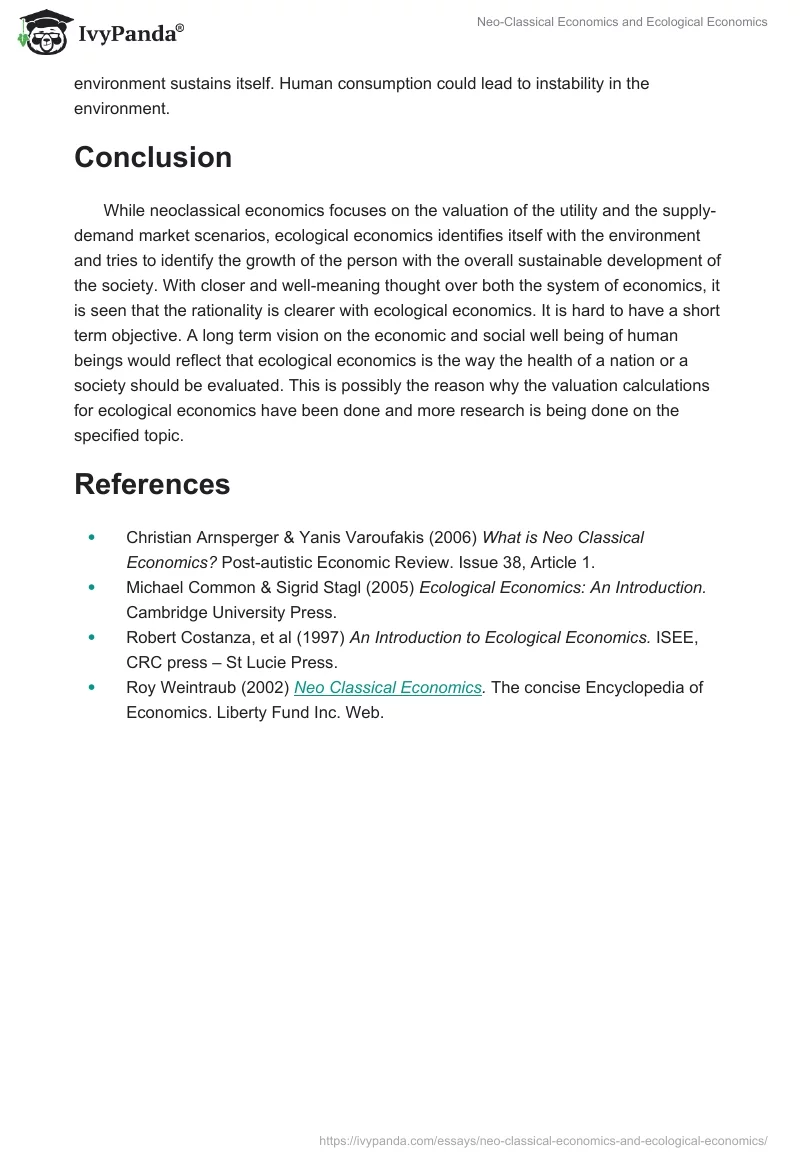 Neo-Classical Economics and Ecological Economics. Page 3