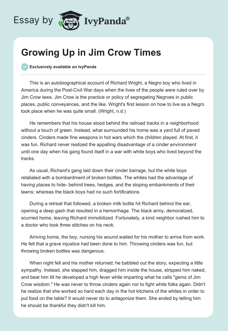 Growing Up in Jim Crow Times. Page 1